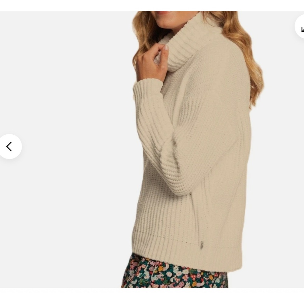Roxy Womens Cream Chenille Ribbed Turtleneck Sweater Relaxed Fit Large